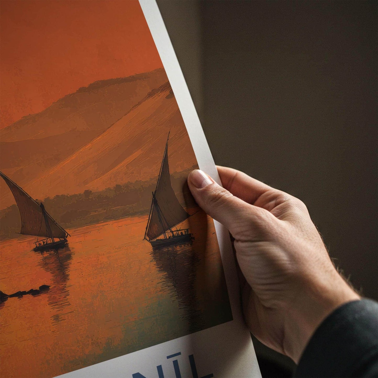 Nahr Al Nil Poster - Egypt Travel Art - Nile Sunset Feluccas Home Decor