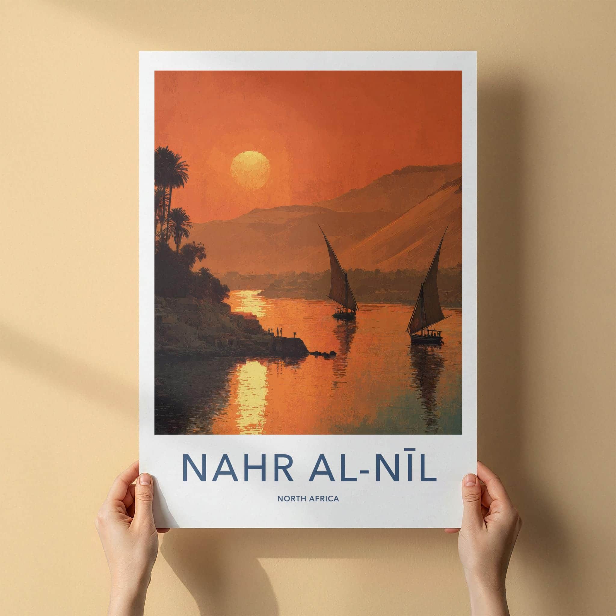 Nahr Al Nil Poster - Egypt Travel Art - Nile Sunset Feluccas Home Decor