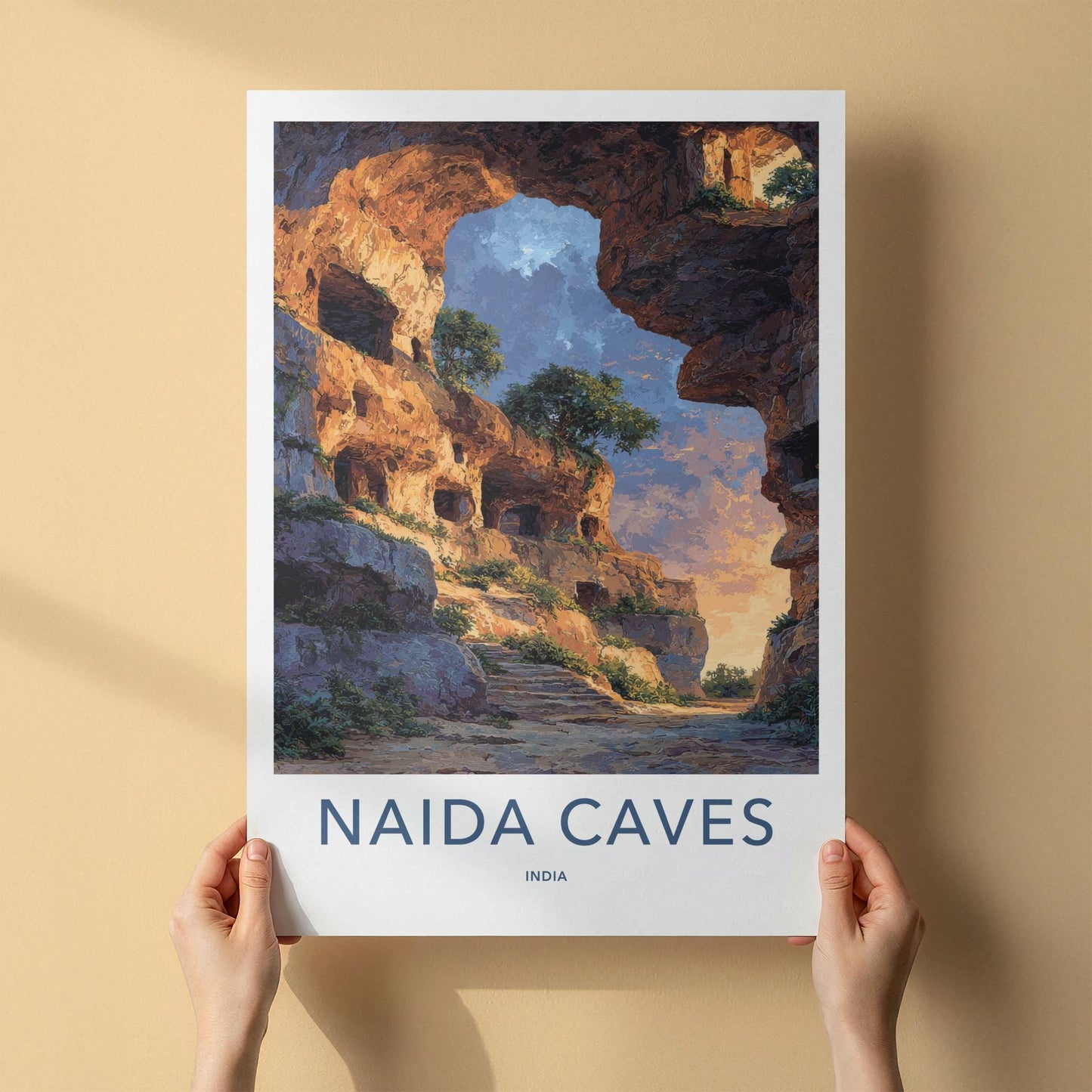 Naida Caves Poster - India Fine Art - Diu Sunlit Rock Caverns Home Art