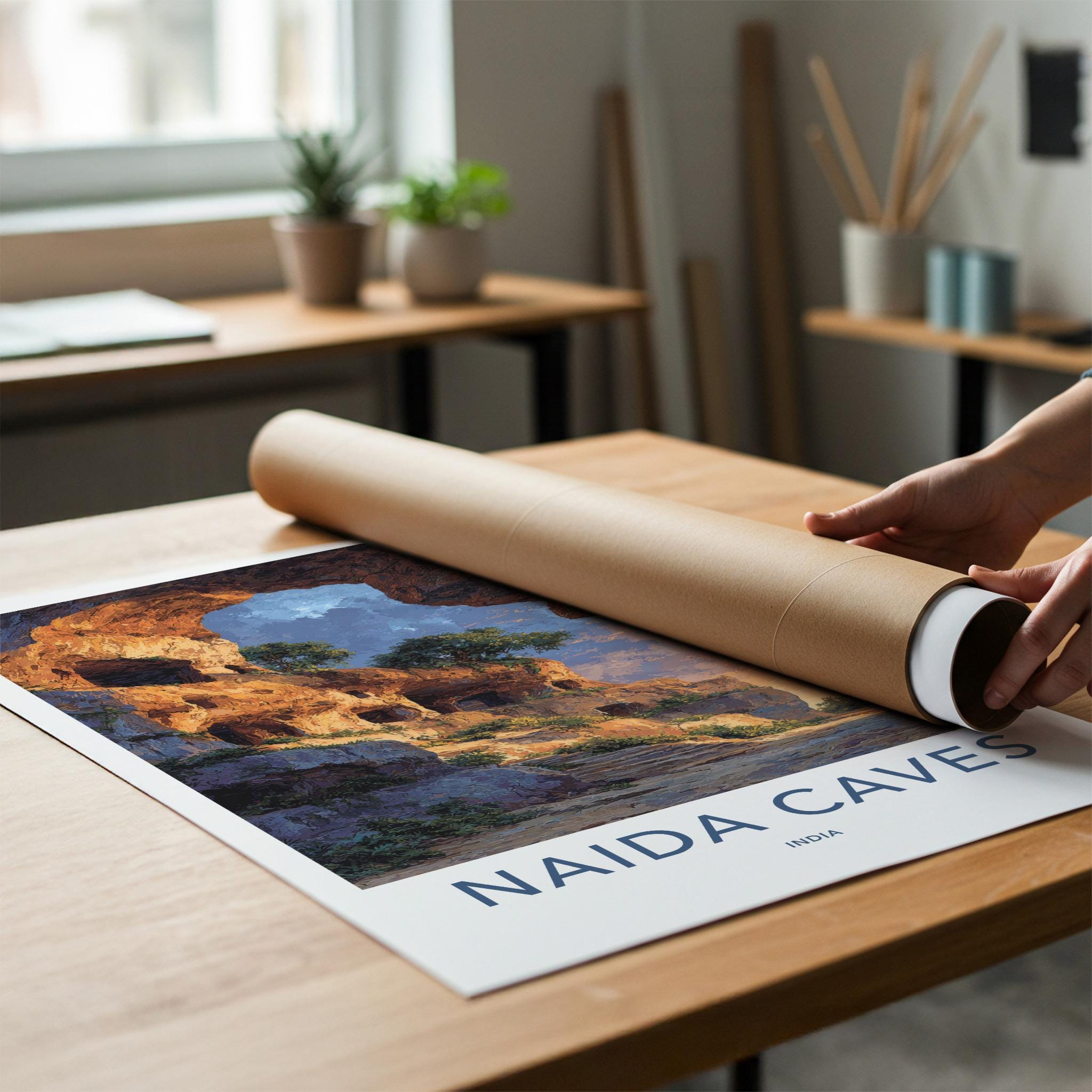 Naida Caves Poster - India Fine Art - Diu Sunlit Rock Caverns Home Art