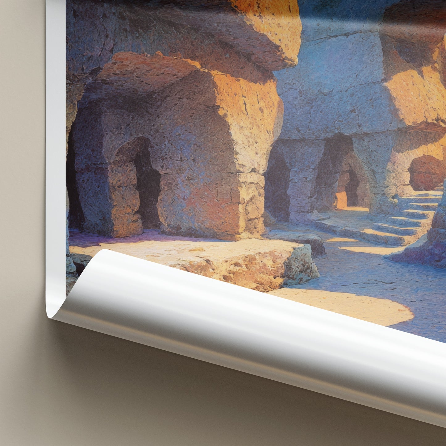 Naida Caves Poster India Gujarat Sunlit Archways Framed Print