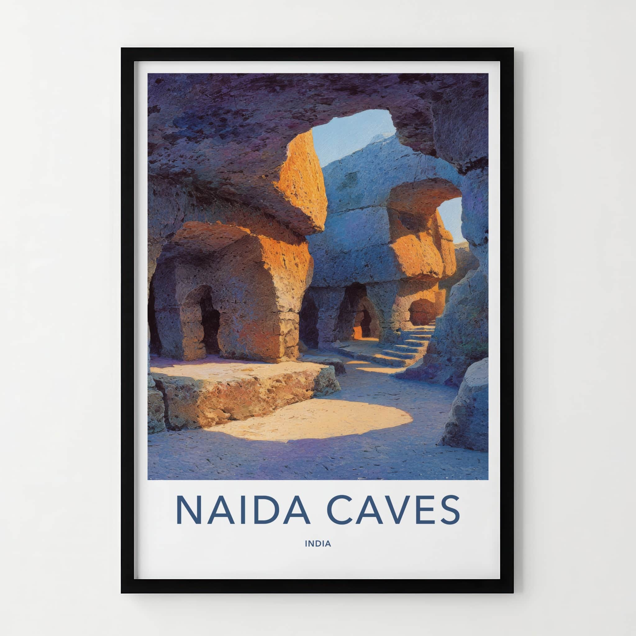 Naida Caves Poster India Gujarat Sunlit Archways Framed Print