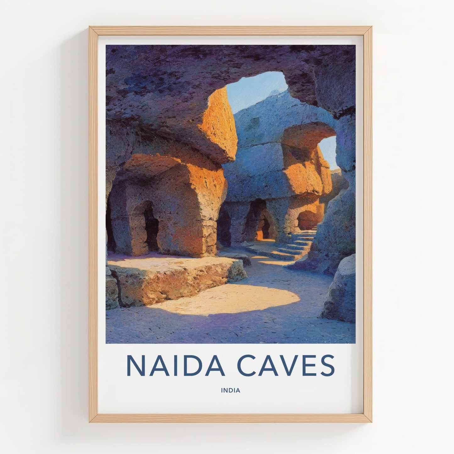 Naida Caves Poster India Gujarat Sunlit Archways Framed Print