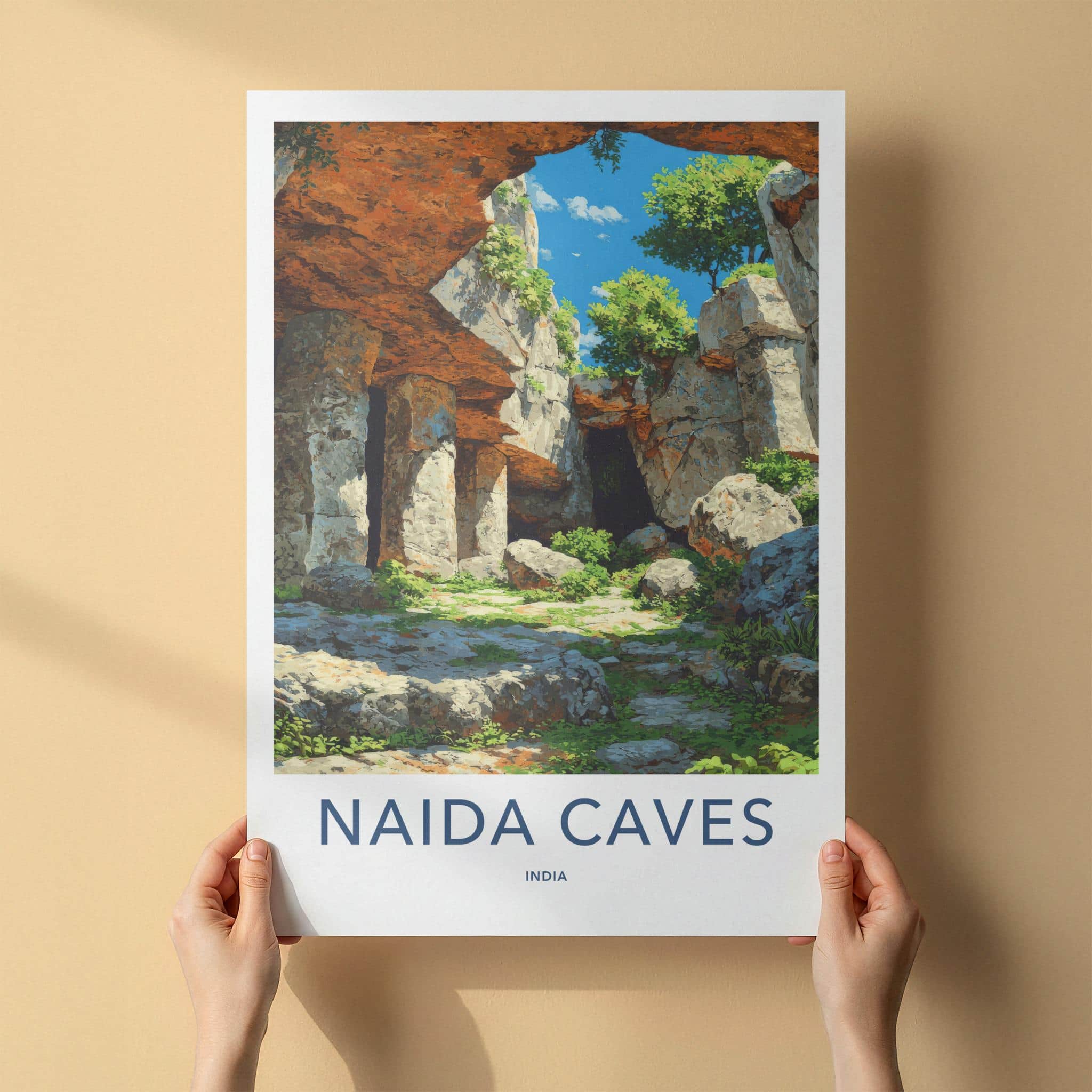 Naida Caves Poster - India Wall Art - Diu Rocky Cave Interior Home Decor