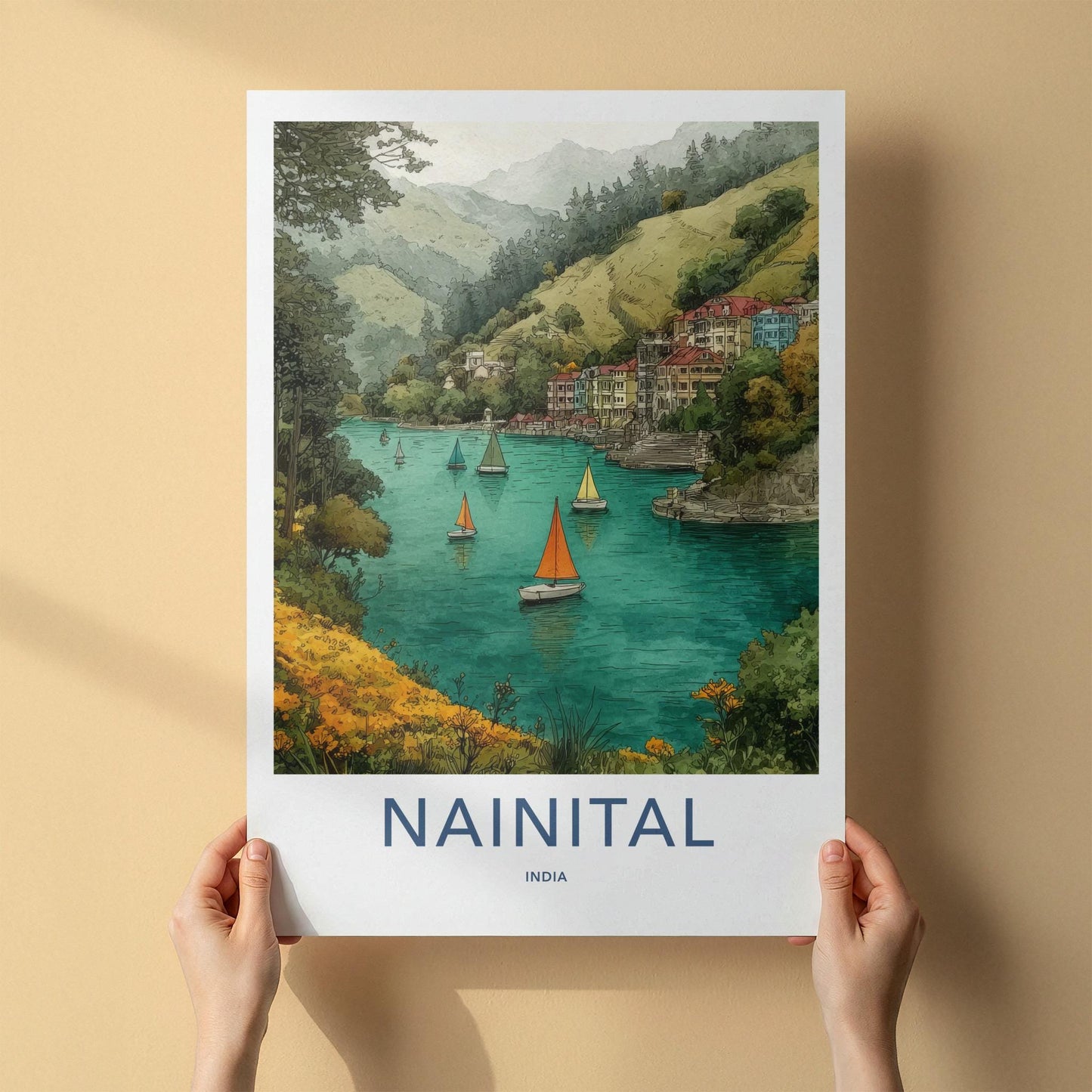 Nainital Poster - India Wall Art - Uttarakhand Mountain Lake Home Decor