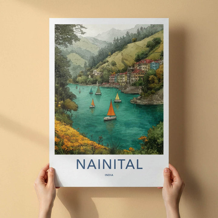 Nainital Poster - India Wall Art - Uttarakhand Mountain Lake Home Decor