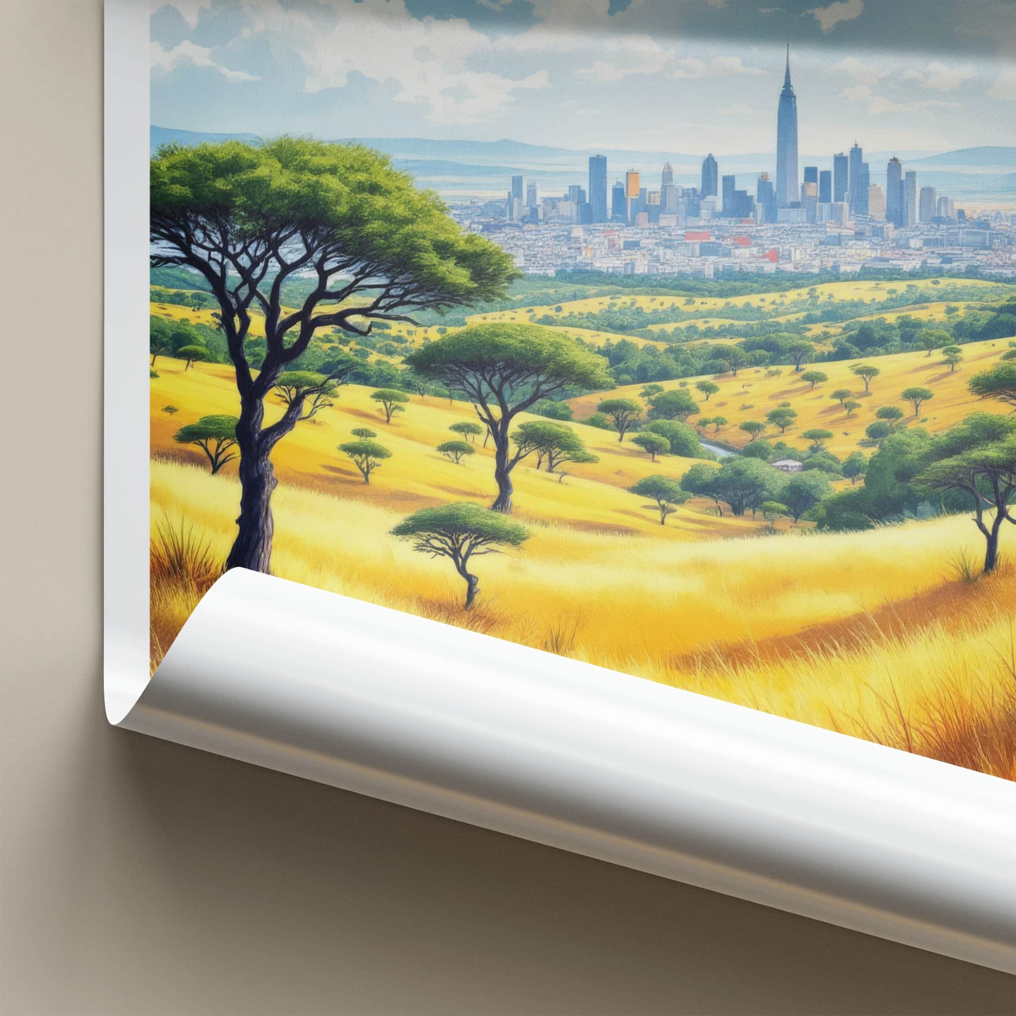 Nairobi Poster - Kenya Art Print - Golden Grass Cityscape Wall Decor