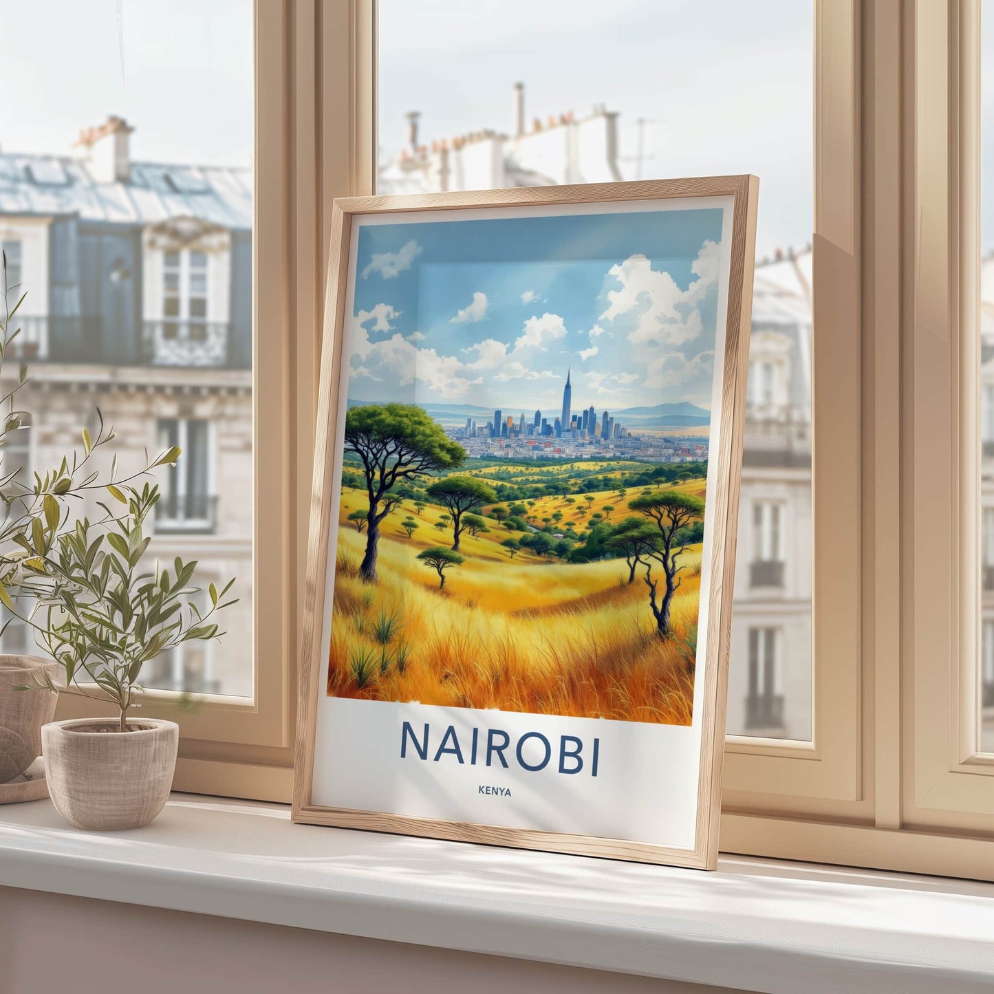 Nairobi Poster - Kenya Art Print - Golden Grass Cityscape Wall Decor