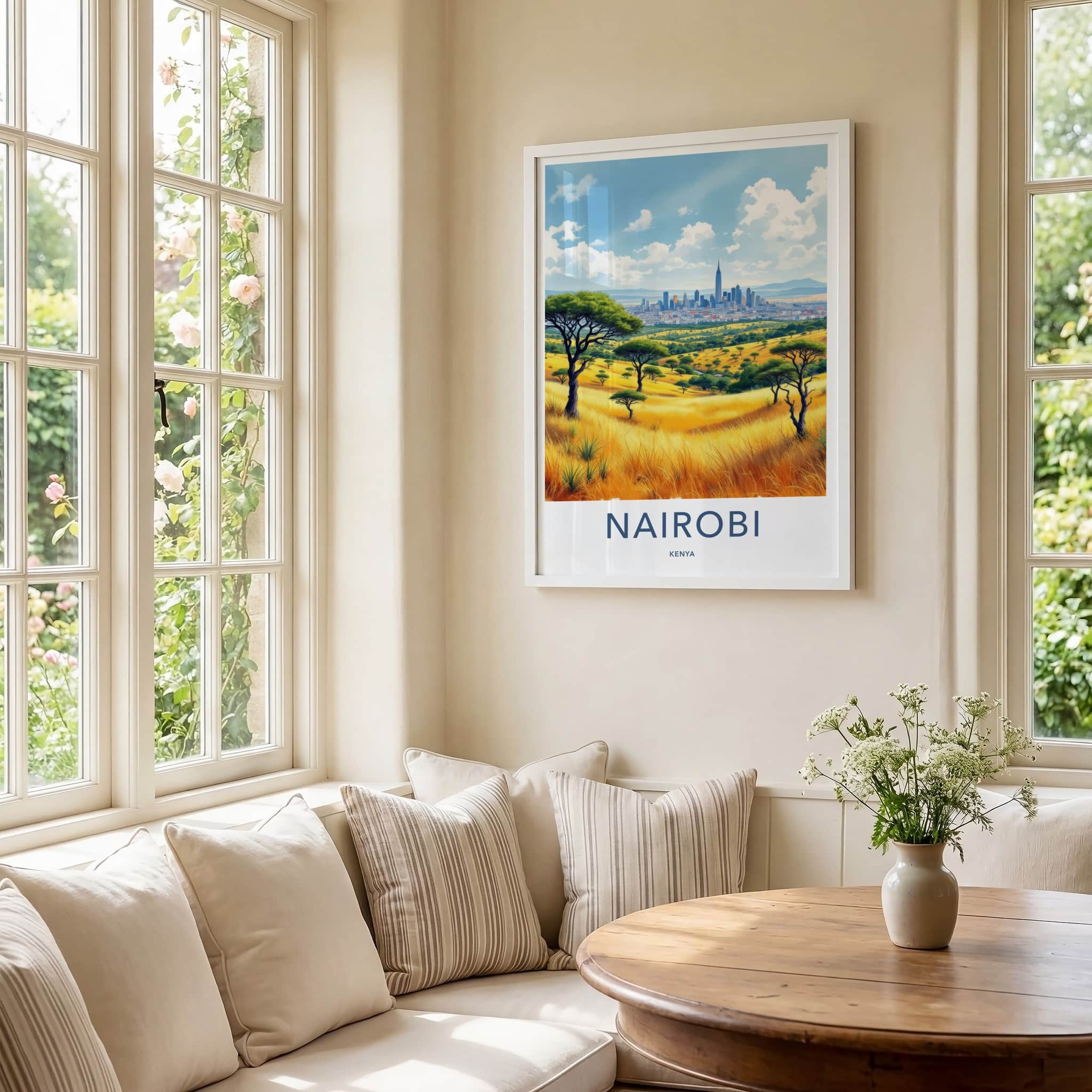Nairobi Poster - Kenya Art Print - Golden Grass Cityscape Wall Decor