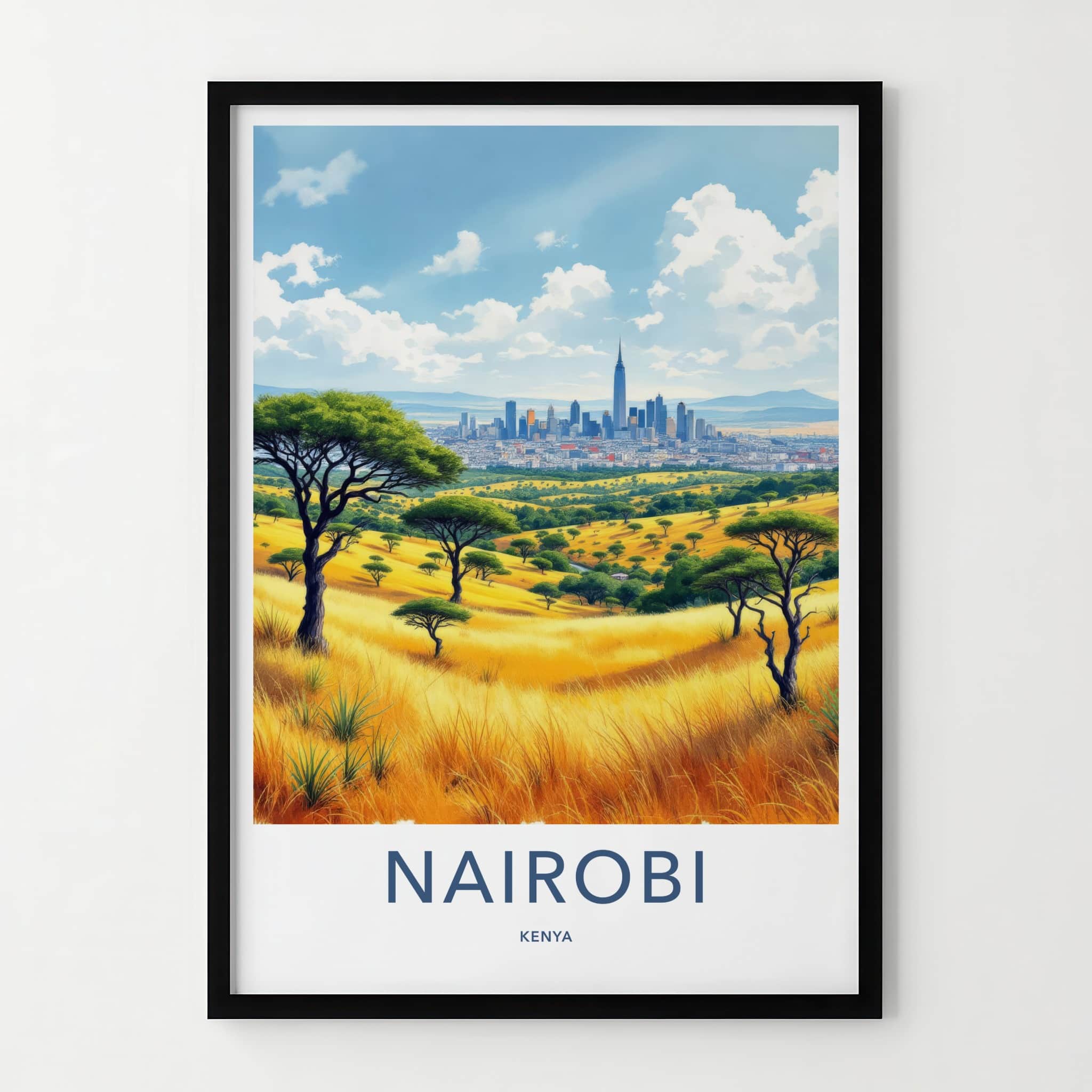 Nairobi Poster - Kenya Art Print - Golden Grass Cityscape Wall Decor