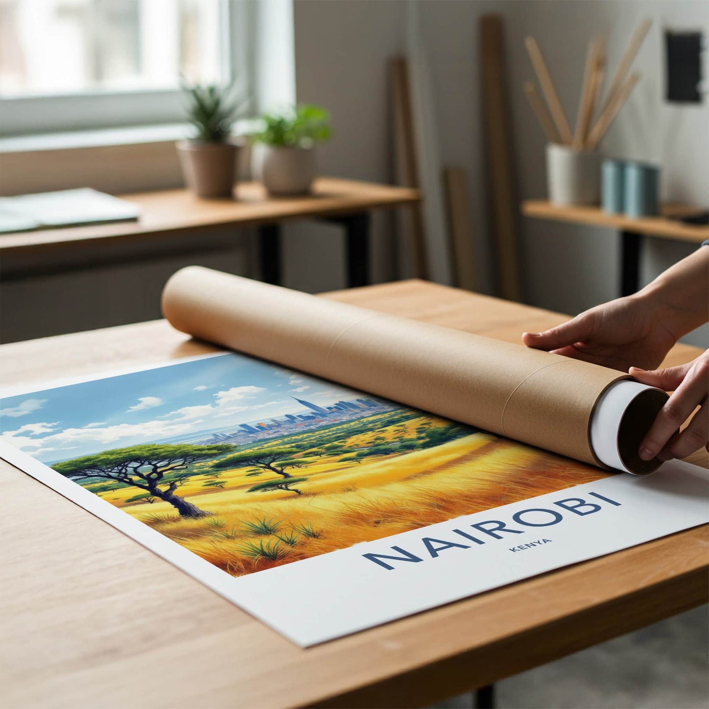 Nairobi Poster - Kenya Art Print - Golden Grass Cityscape Wall Decor