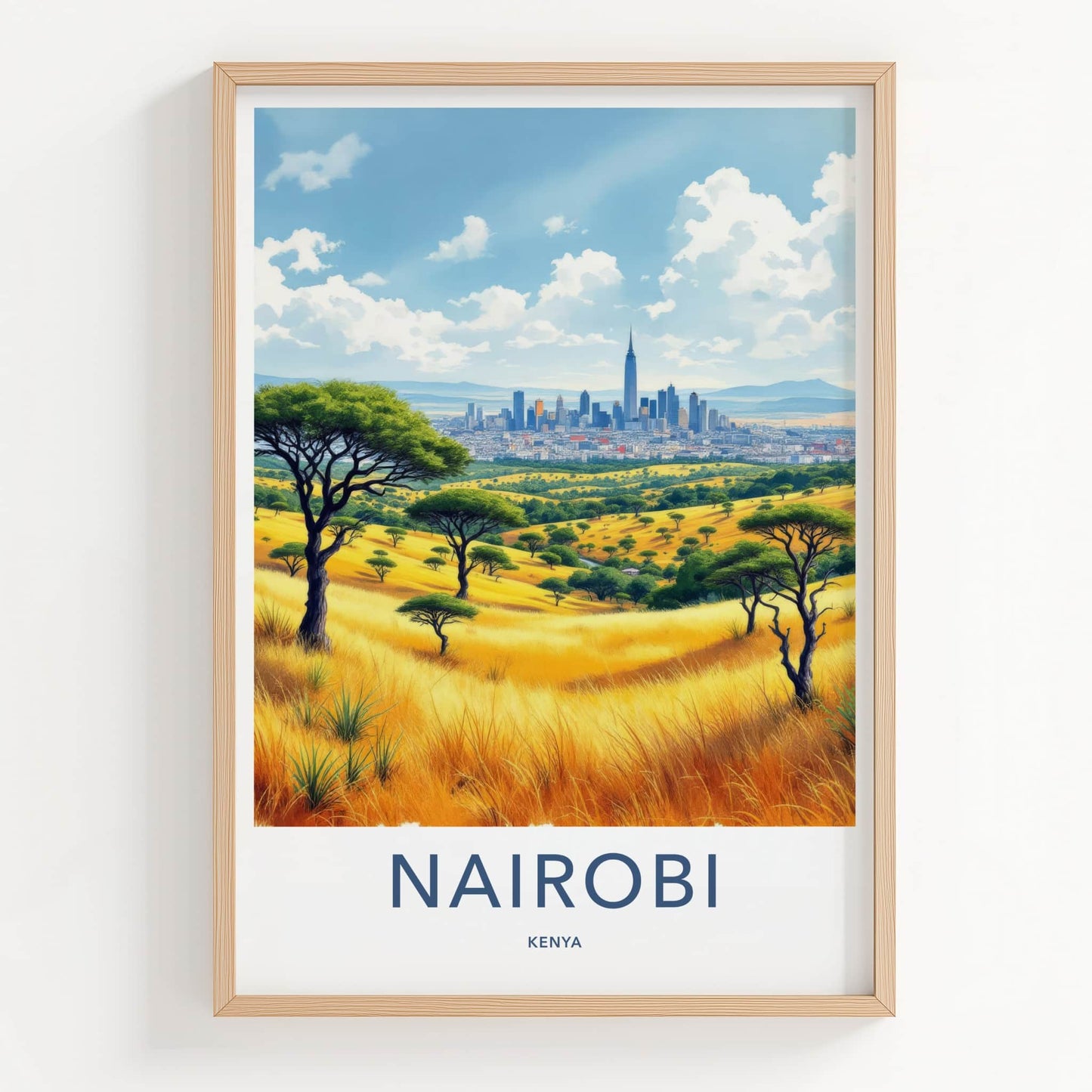 Nairobi Poster - Kenya Art Print - Golden Grass Cityscape Wall Decor