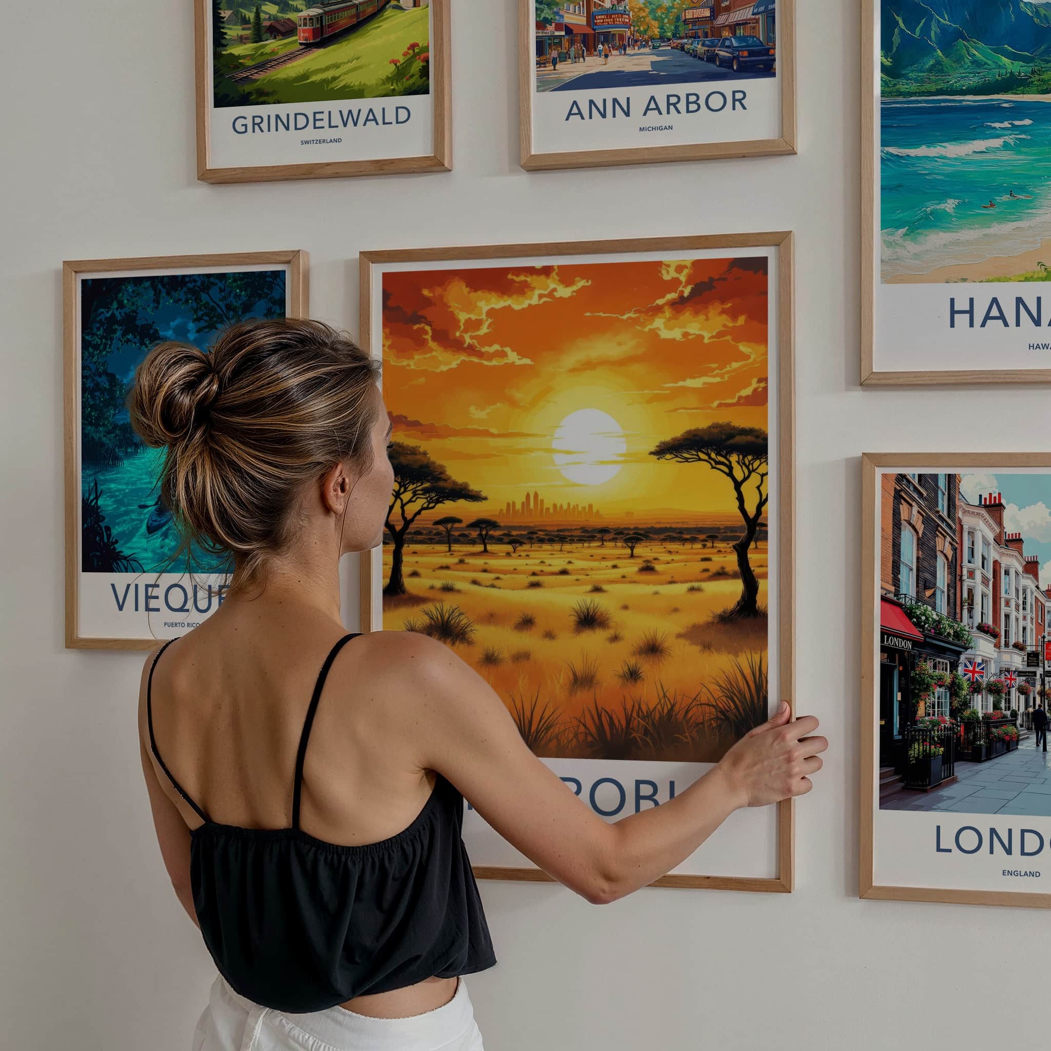 Nairobi Poster - Kenya Travel Art - Golden savanna sunset Home Decor