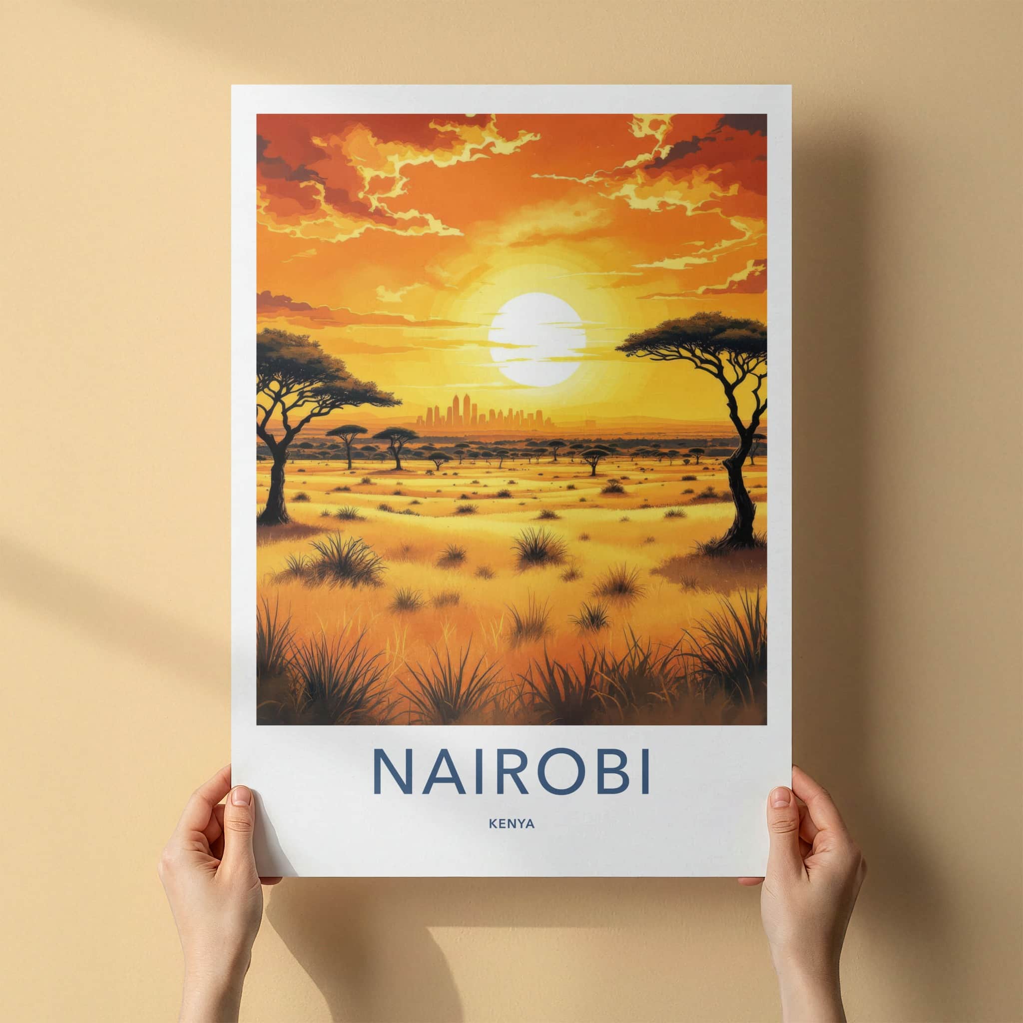 Nairobi Poster - Kenya Travel Art - Golden savanna sunset Home Decor