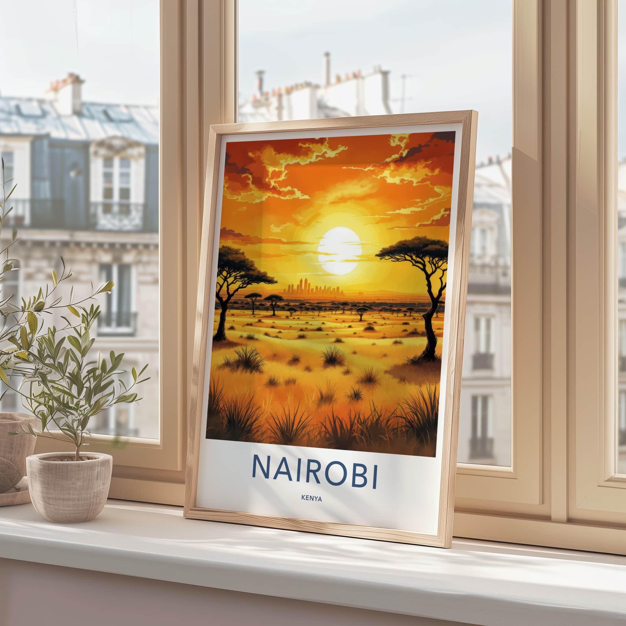 Nairobi Poster - Kenya Travel Art - Golden savanna sunset Home Decor