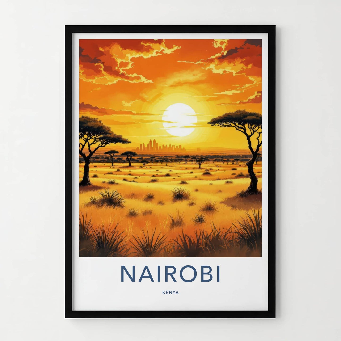 Nairobi Poster - Kenya Travel Art - Golden savanna sunset Home Decor
