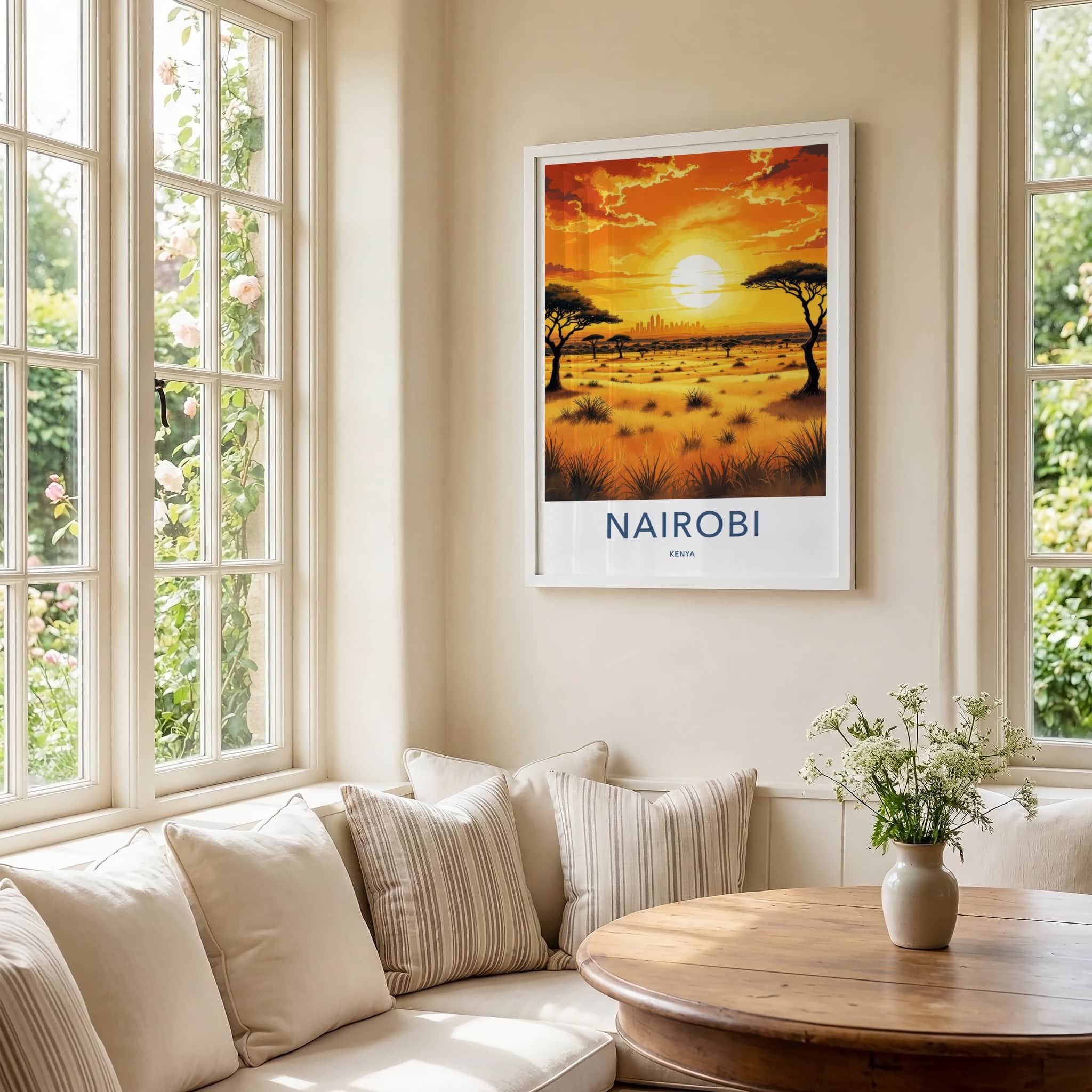 Nairobi Poster - Kenya Travel Art - Golden savanna sunset Home Decor