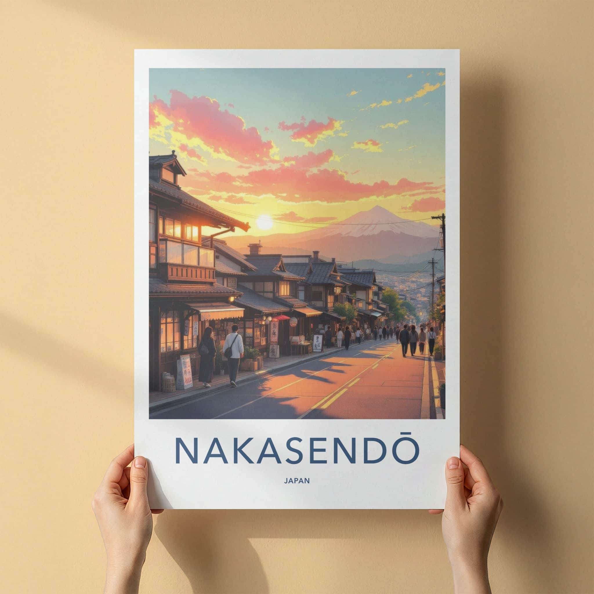 Nakasendo Poster - Japan Travel Art - Sunset Mountain Fuji Home Decor