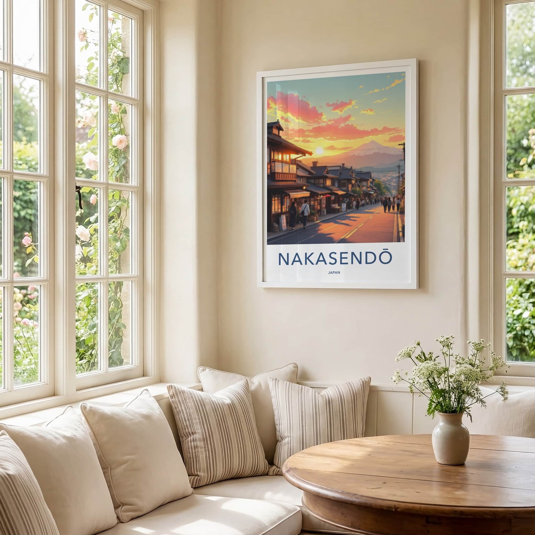 Nakasendo Poster - Japan Travel Art - Sunset Mountain Fuji Home Decor