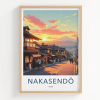 Nakasendo Poster - Japan Travel Art - Sunset Mountain Fuji Home Decor