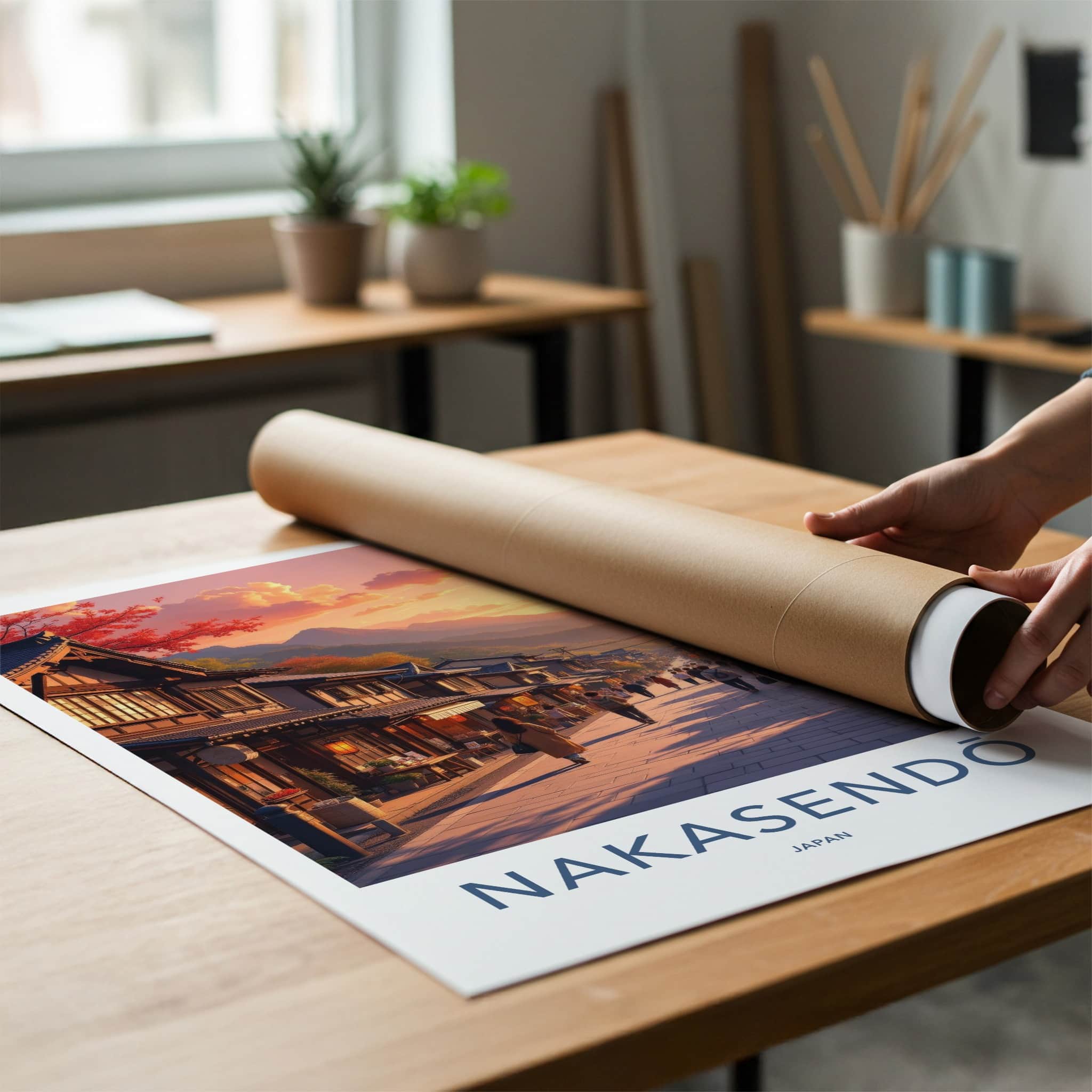 Nakasendo Poster - Japan Wall Art - Autumn Sunset Street Home Decor