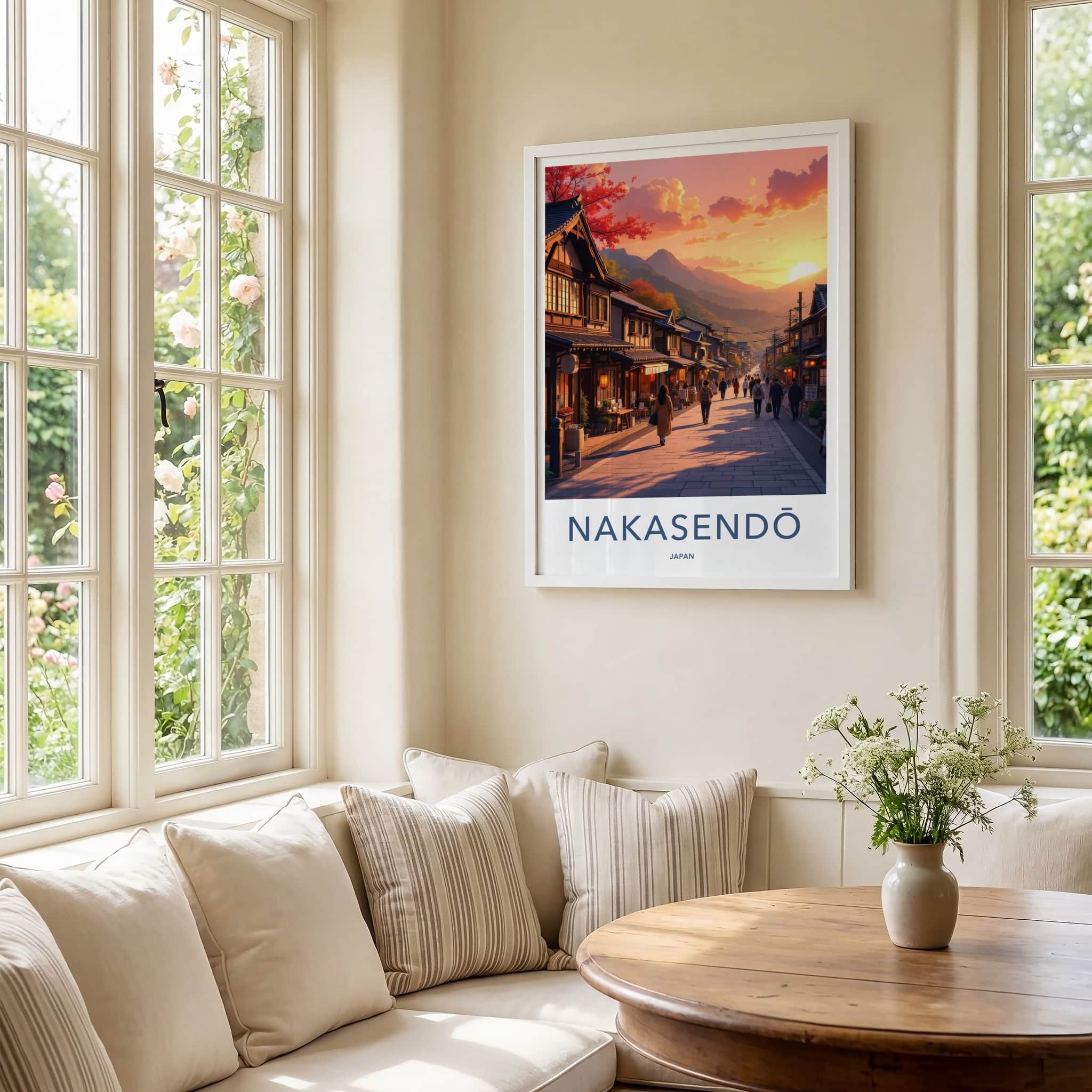 Nakasendo Poster - Japan Wall Art - Autumn Sunset Street Home Decor