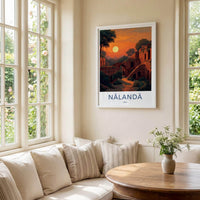 Nalanda Poster - India Travel Art - Bihar Ancient Ruins Moonrise Home Decor