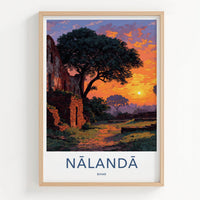 Nalanda Poster - India Travel Art - Bihar Ancient Ruins Sunset Home Decor