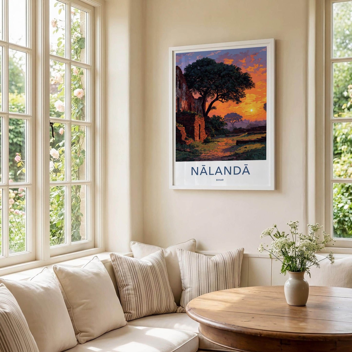 Nalanda Poster - India Travel Art - Bihar Ancient Ruins Sunset Home Decor