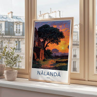 Nalanda Poster - India Travel Art - Bihar Ancient Ruins Sunset Home Decor