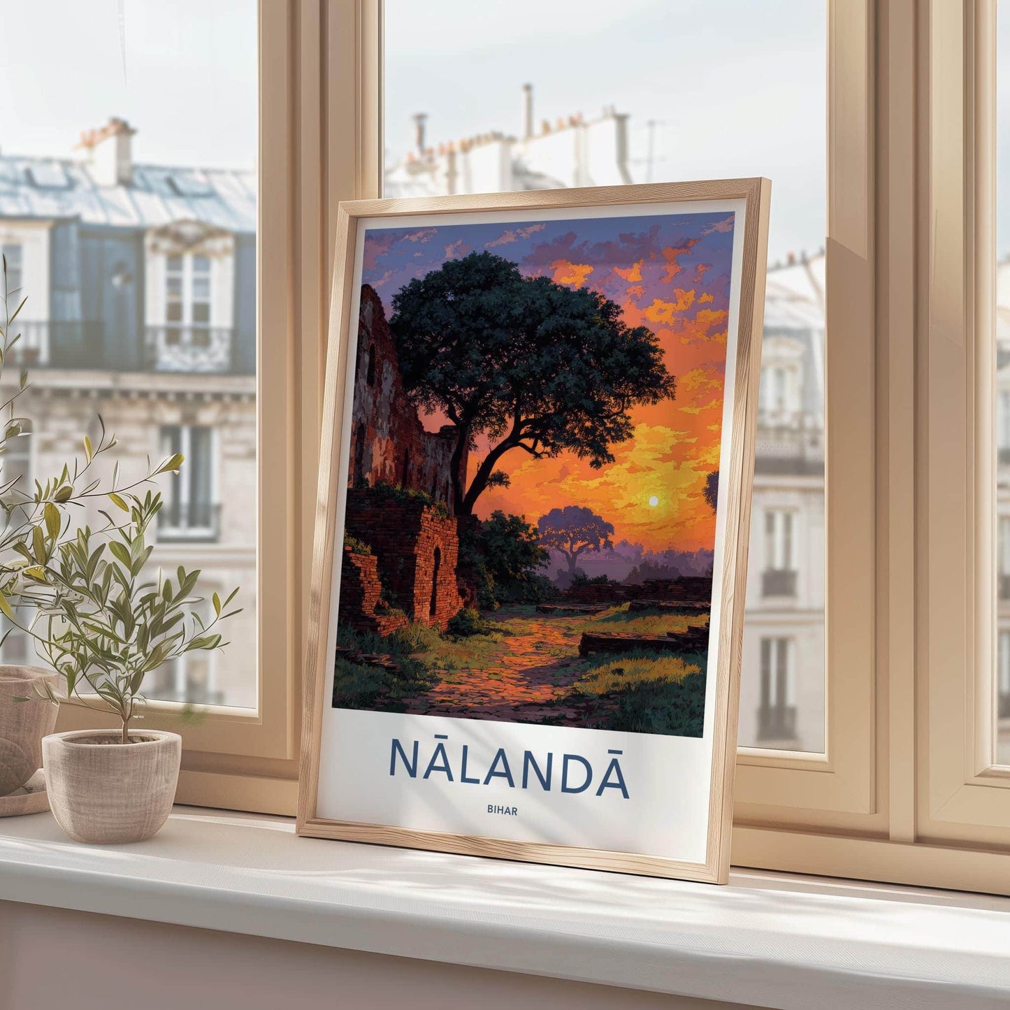 Nalanda Poster - India Travel Art - Bihar Ancient Ruins Sunset Home Decor