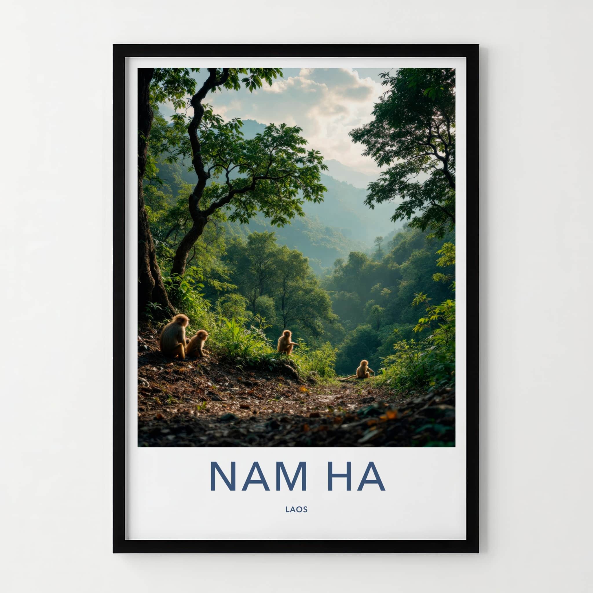 Nam Ha Poster - Laos Framed Print - Misty Jungle Monkeys Gallery Art