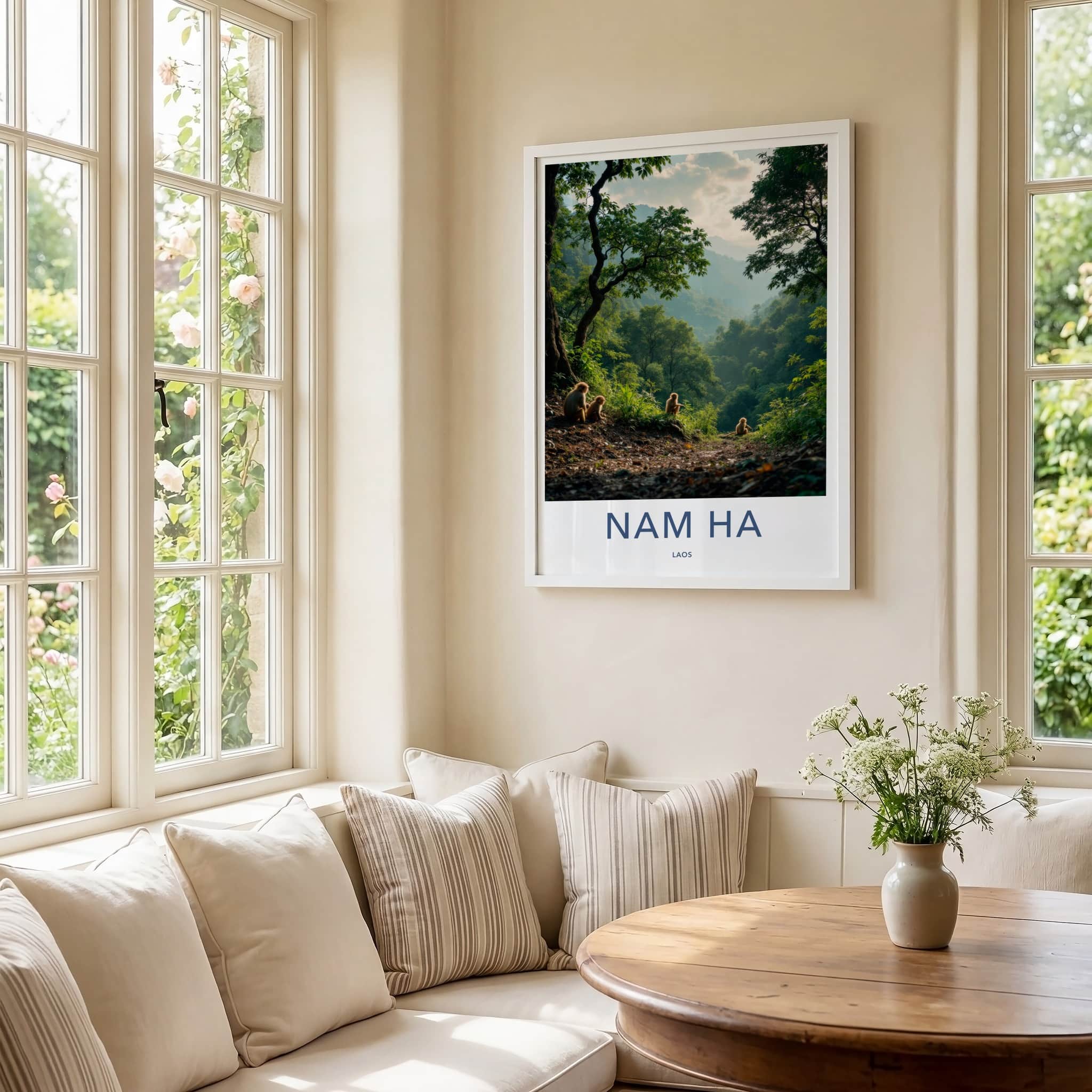 Nam Ha Poster - Laos Framed Print - Misty Jungle Monkeys Gallery Art