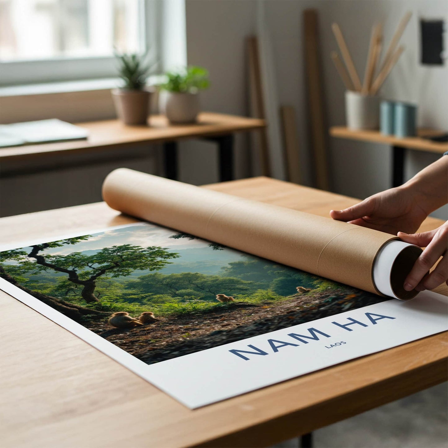 Nam Ha Poster - Laos Framed Print - Misty Jungle Monkeys Gallery Art