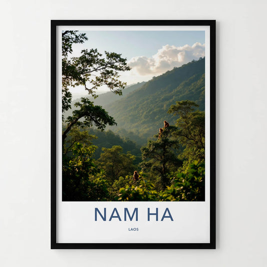 Nam Ha Poster - Laos Travel Art - Monkeys Mountain Haze Home Decor