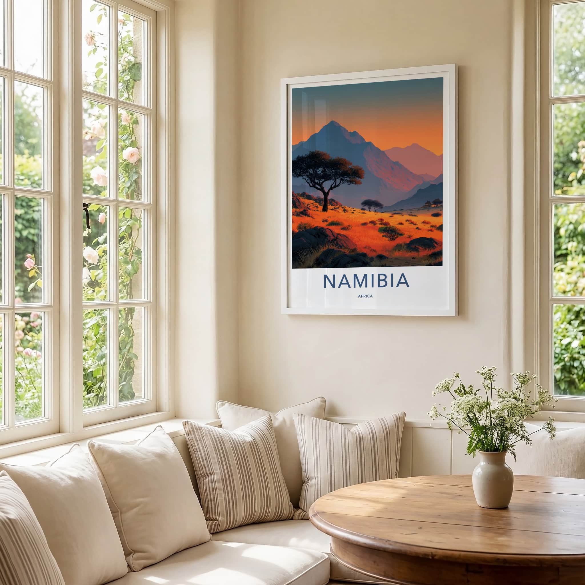 Namibia Poster - Africa Travel Art - Orange Grassland Sunset Home Decor