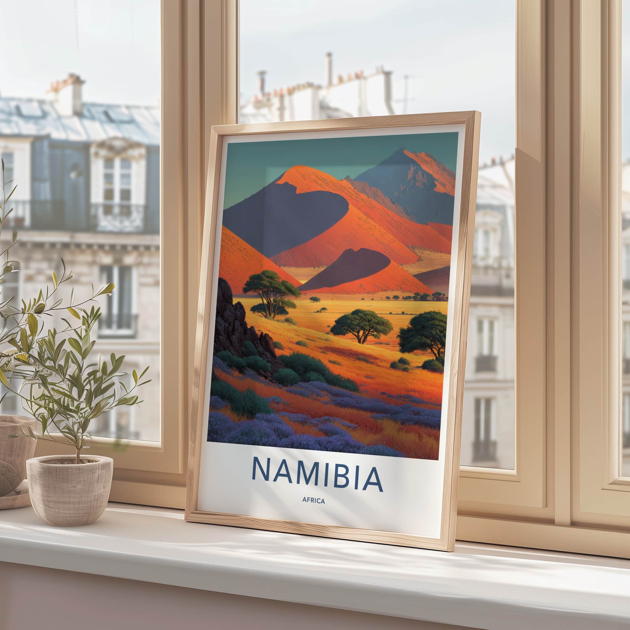 Namibia Poster - Africa Travel Print - Orange Desert Dunes Home Decor