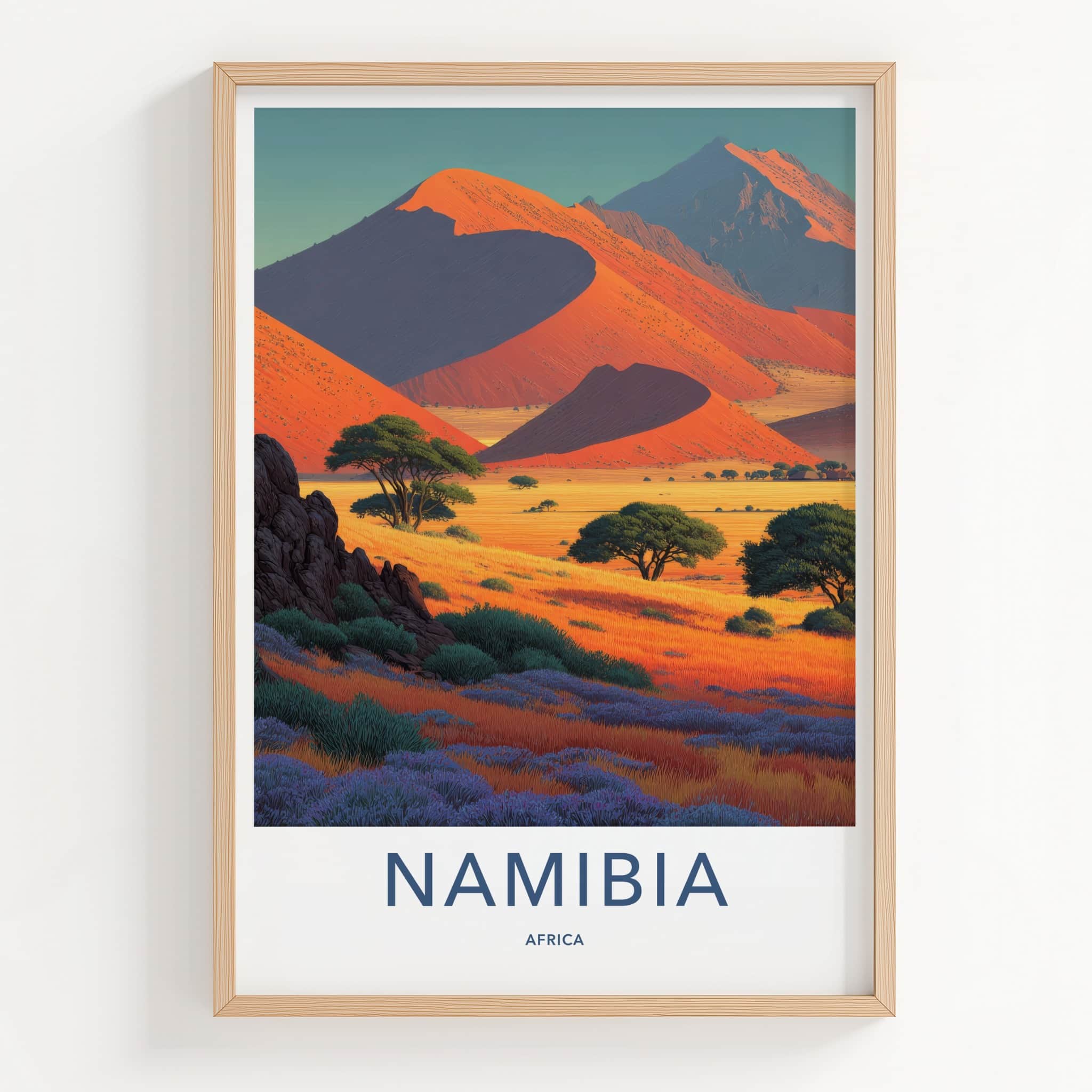 Namibia Poster - Africa Travel Print - Orange Desert Dunes Home Decor