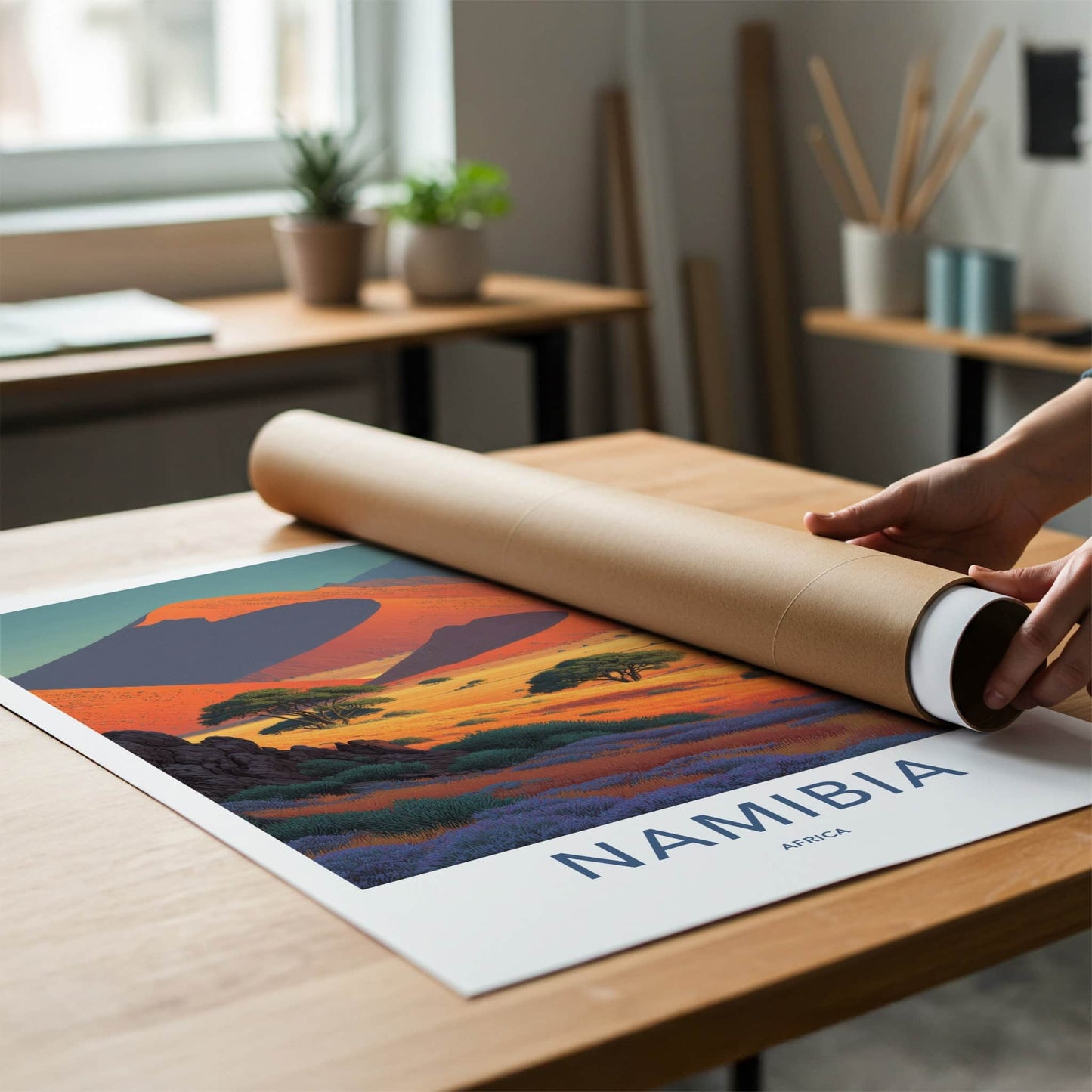 Namibia Poster - Africa Travel Print - Orange Desert Dunes Home Decor