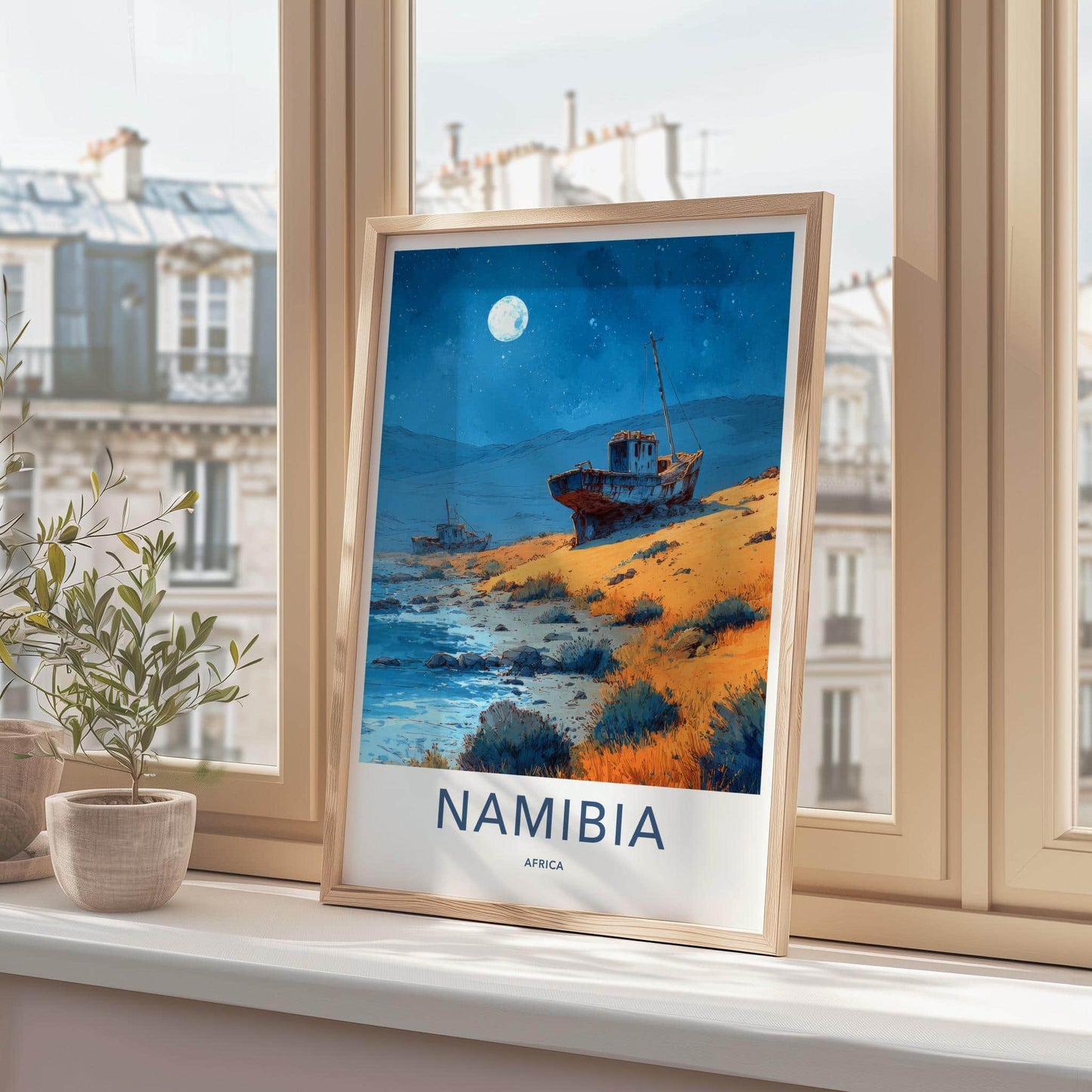 Namibia Poster - Namibia Travel Art - Moonlit Shipwreck Shore Home Decor