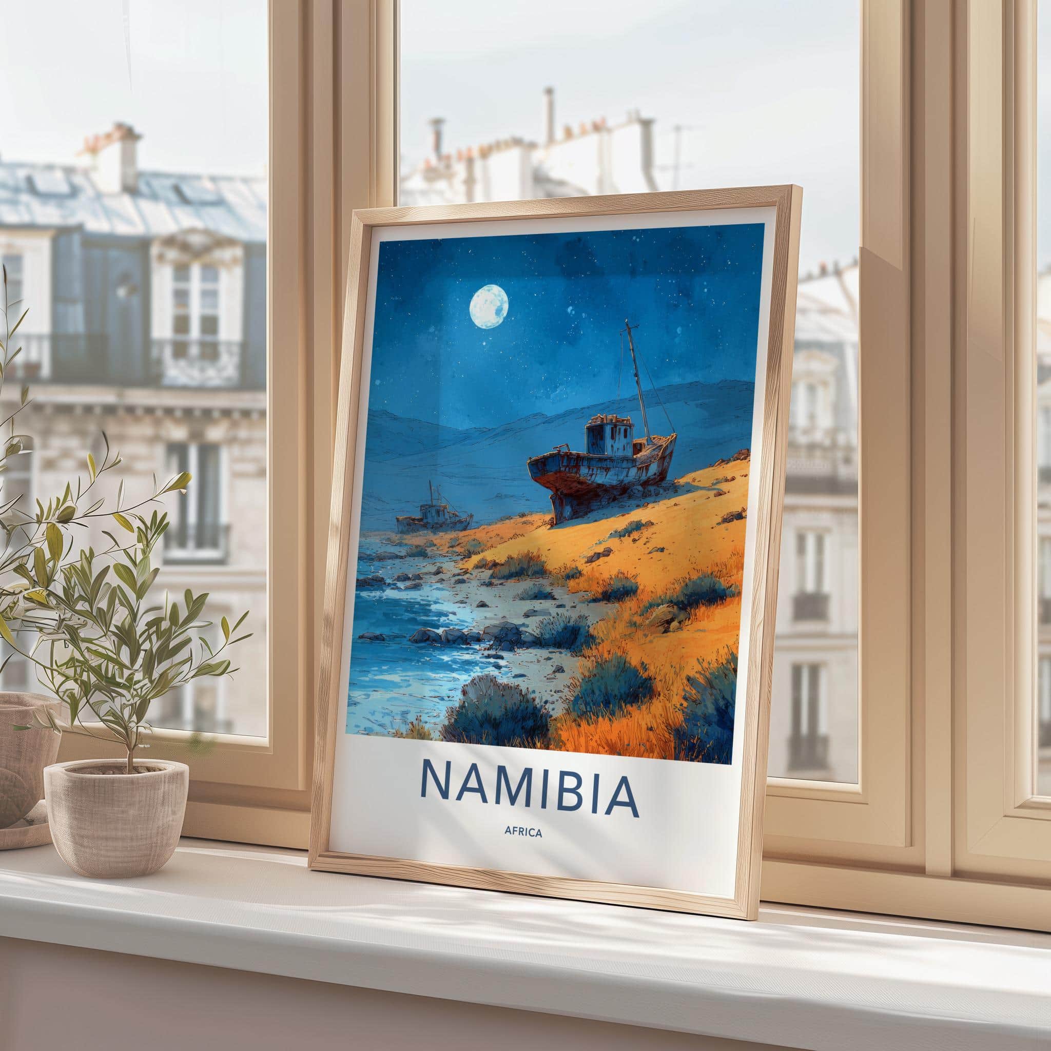Namibia Poster - Namibia Travel Art - Moonlit Shipwreck Shore Home Decor