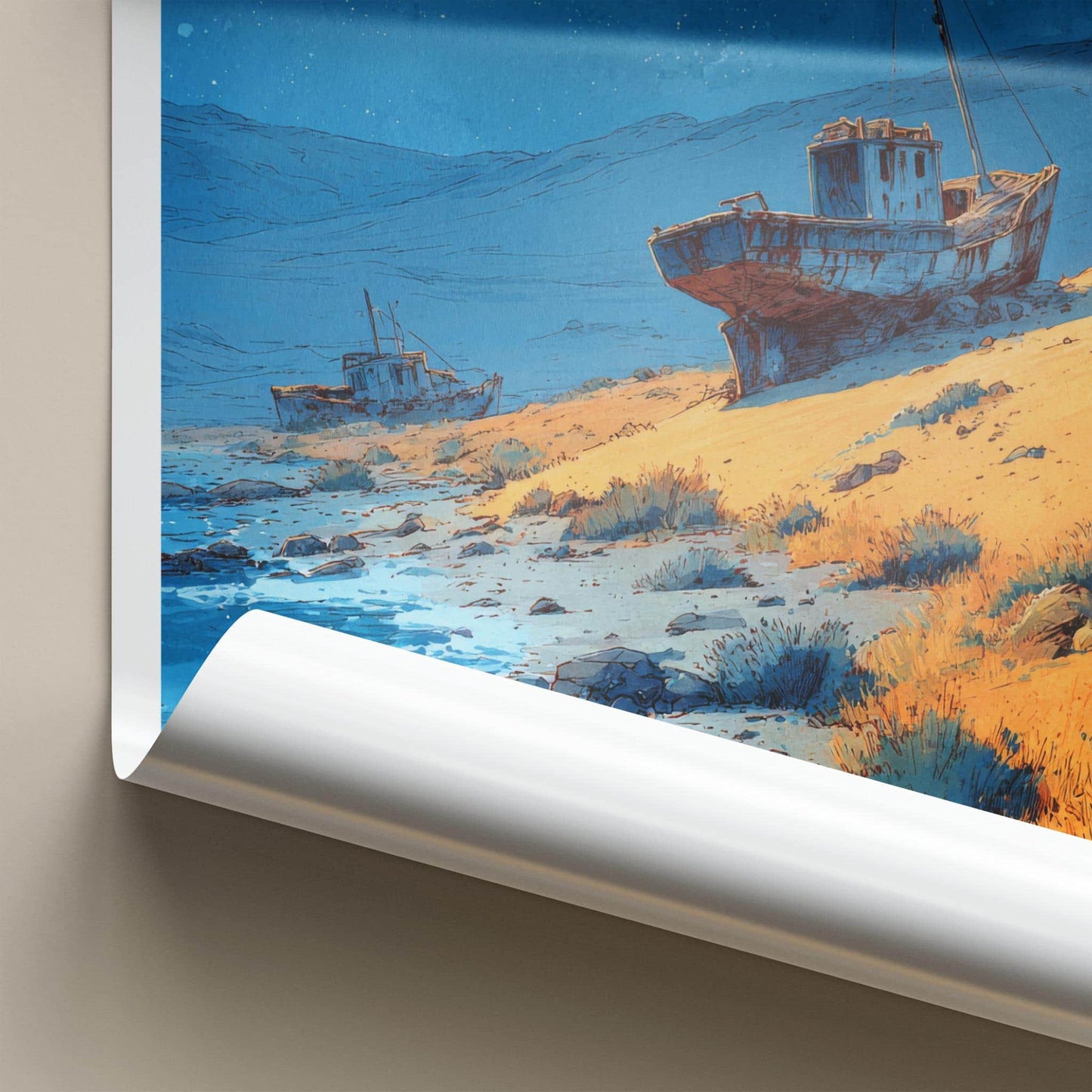 Namibia Poster - Namibia Travel Art - Moonlit Shipwreck Shore Home Decor