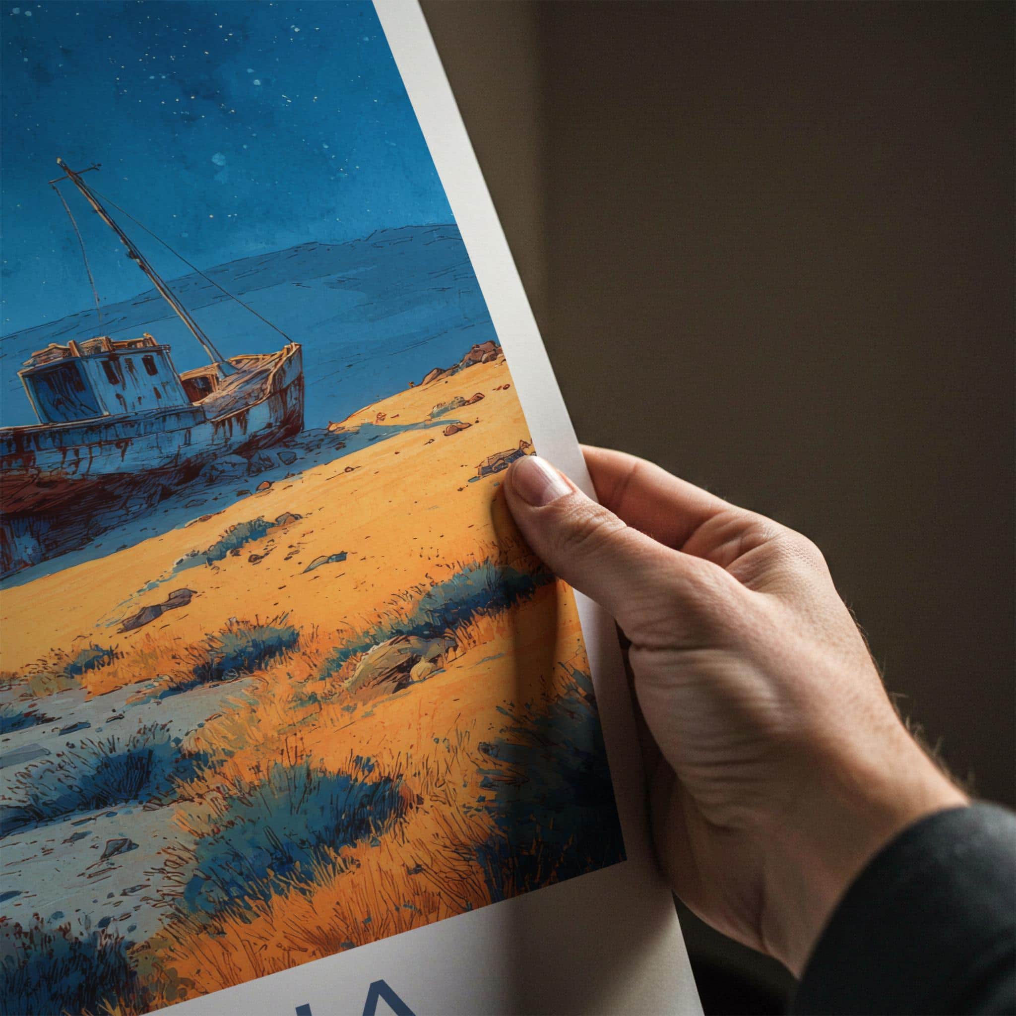 Namibia Poster - Namibia Travel Art - Moonlit Shipwreck Shore Home Decor