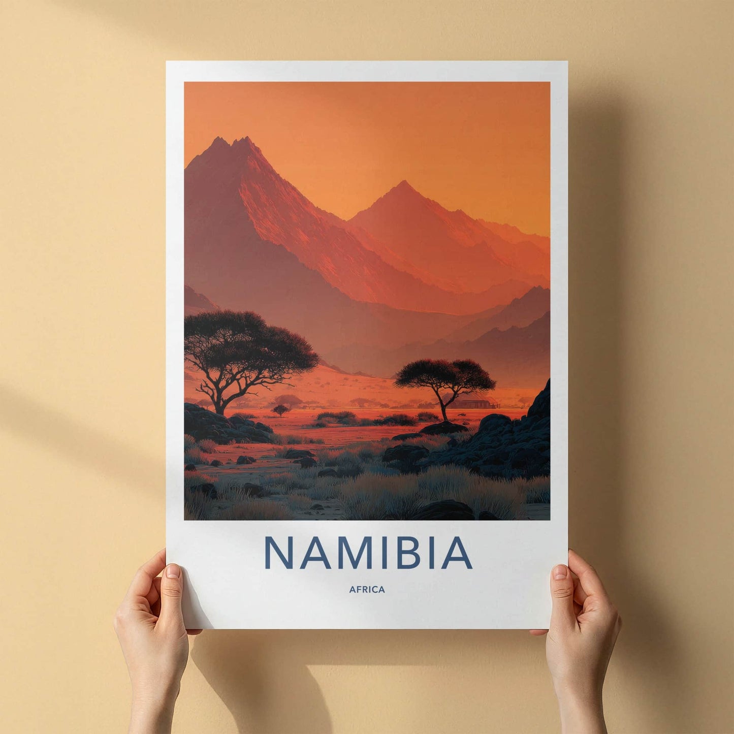 Namibia Poster - Sunset Travel Art - Arid Landscape Sunset Home Decor