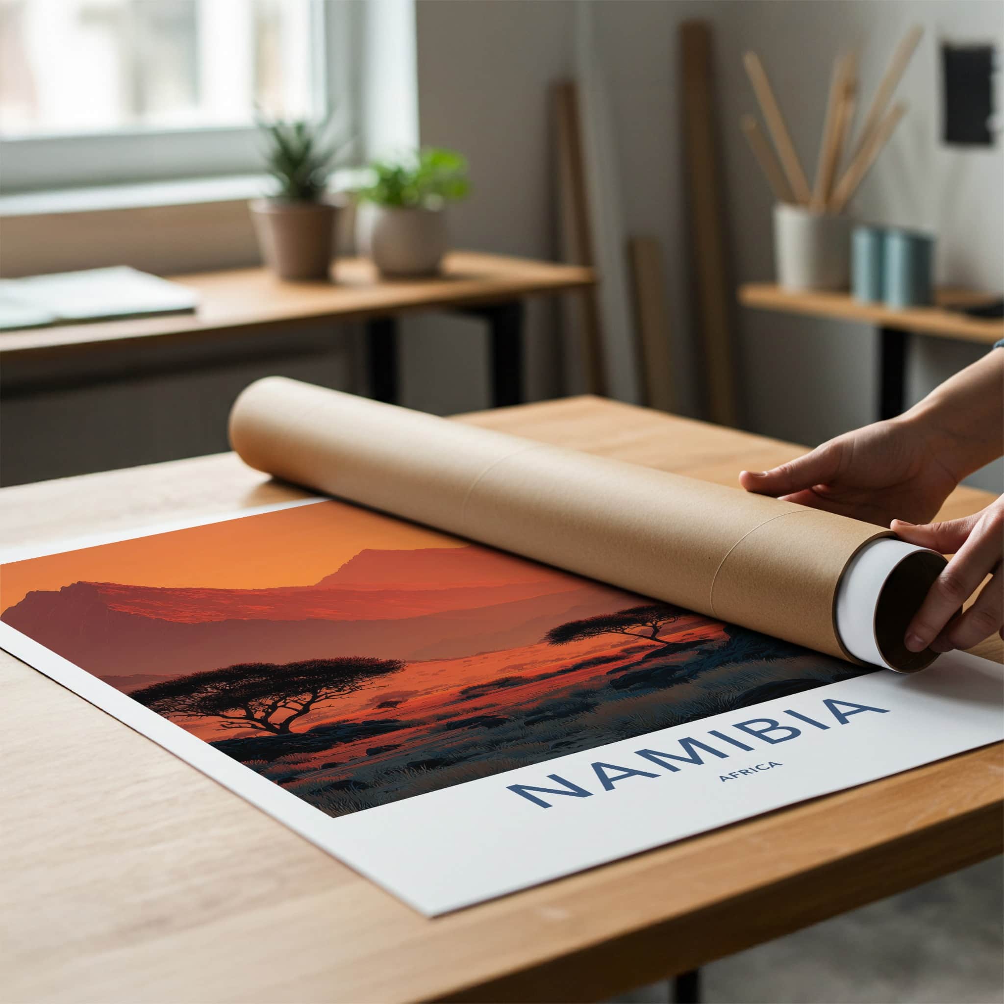 Namibia Poster - Sunset Travel Art - Arid Landscape Sunset Home Decor