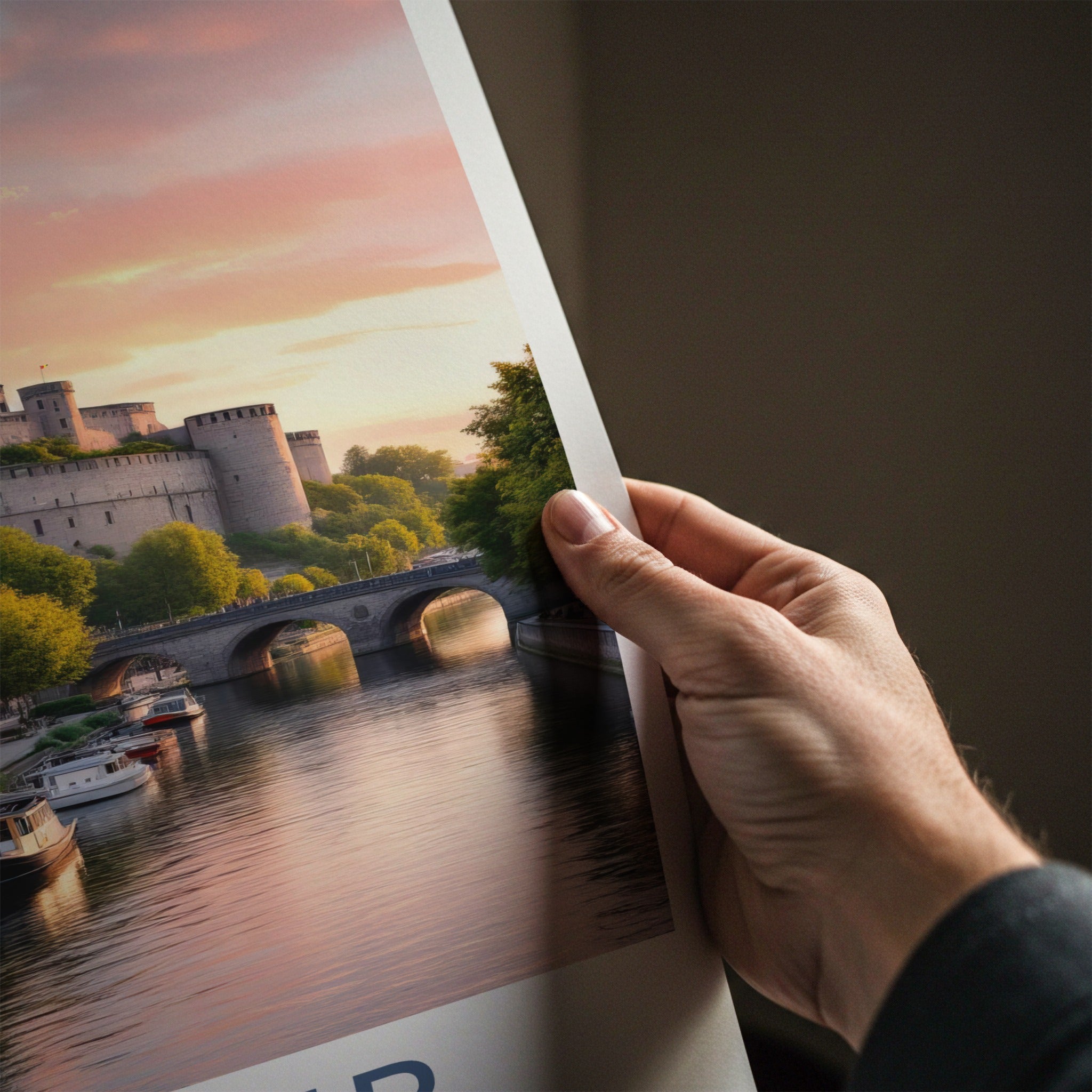 Namur Poster - Belgium Travel Art - Castle River Sunset Home Decor