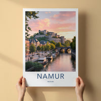 Namur Poster - Belgium Travel Art - Castle River Sunset Home Decor