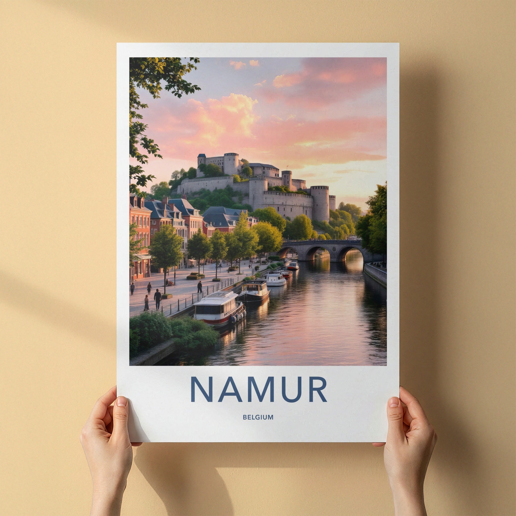 Namur Poster - Belgium Travel Art - Castle River Sunset Home Decor