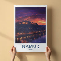 Namur Poster - Belgium Travel Art - Castle Twilight Glow Wall Decor