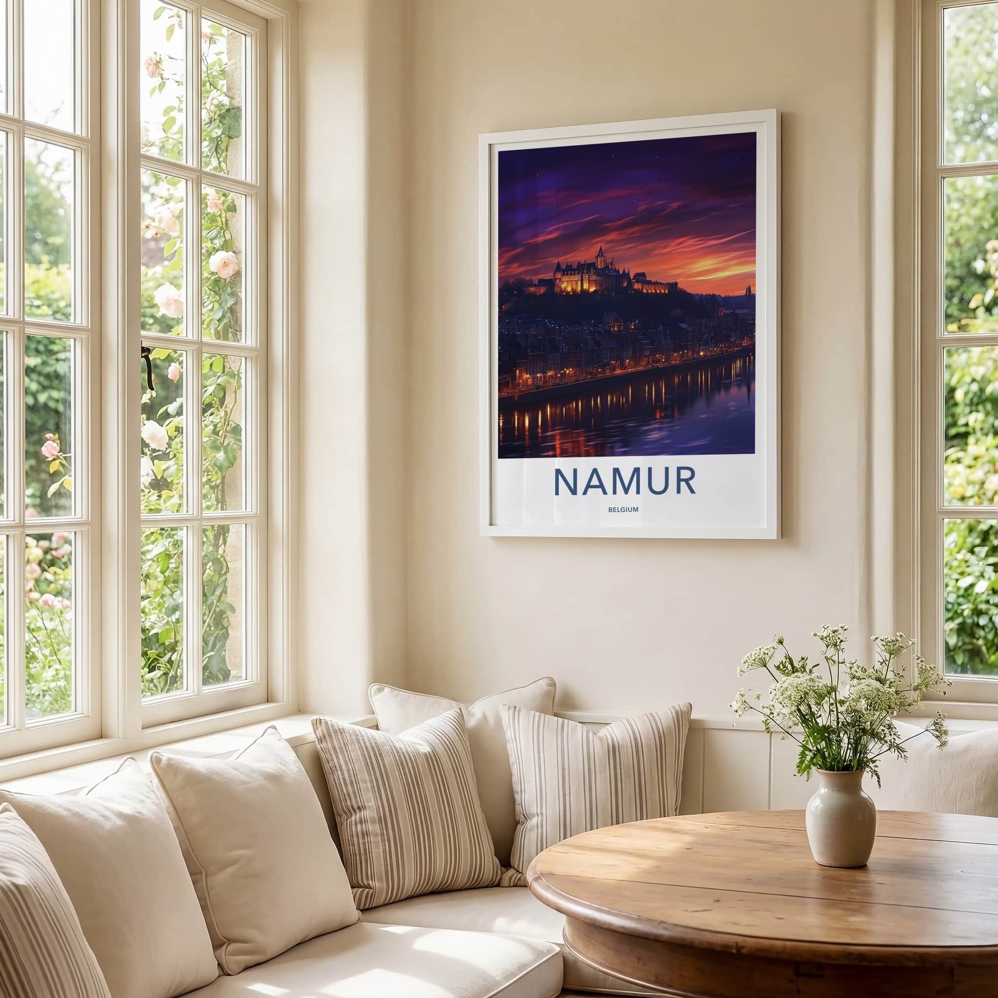 Namur Poster - Belgium Travel Art - Castle Twilight Glow Wall Decor